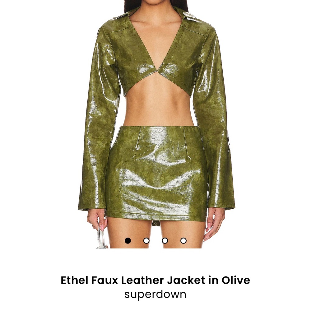 Superdown Olive Faux Leather Jacket & Skirt